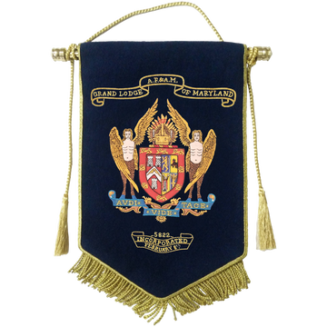 Grand Lodge of Maryland - Hand Embroidered Officers Pennant with Stand and Rope Tassels