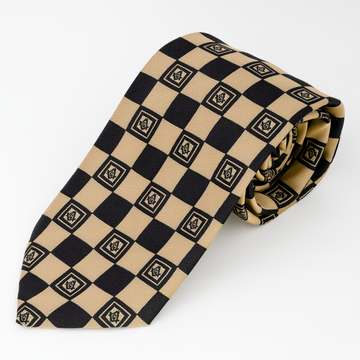 Black & Gold Masonic Tie – Geometric Square Pattern with Square & Compass Design