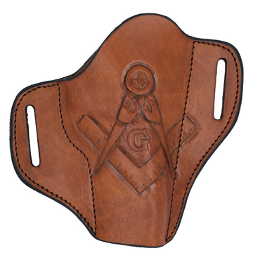 Masonic Right-Handed Hand-Tooled Leather Gun Holster | OWB Open Top Multi Fit Leather Belt Pistol Holster | Square and Compass Design