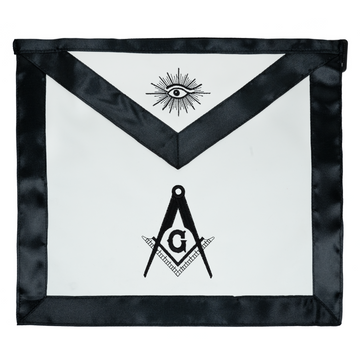 Masonic Funeral Apron with Embroidery – Genuine Lambskin, Black Ribbon Trim & All-Seeing Eye