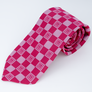 Pink Masonic Tie – Geometric Square Pattern with Square & Compass Design