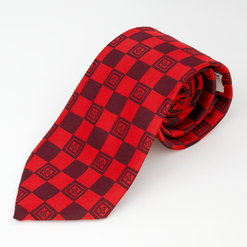 Red Masonic Tie – Geometric Square Pattern with Square & Compass Design