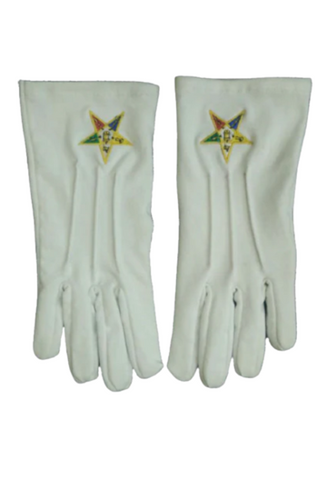 OES White Cotton Gloves - Machine-Embroidered Emblem