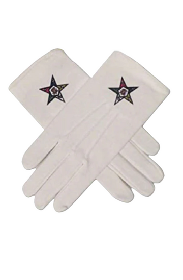 OES White Leather Gloves - Machine-Embroidered Emblem