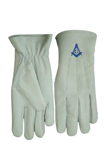 White Kid Leather Blue Lodge Gloves