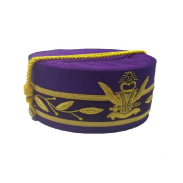Scottish Royal 33rd Degree Royal Crown Cap - Gold Bullion Hand Embroidery on Purple Fabric