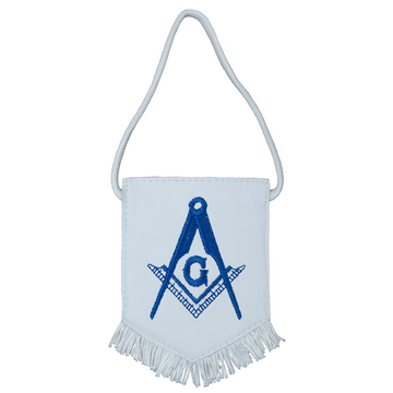 Masonic Rearview Mirror Car Flag – Genuine Lambskin with Embroidered Square & Compass