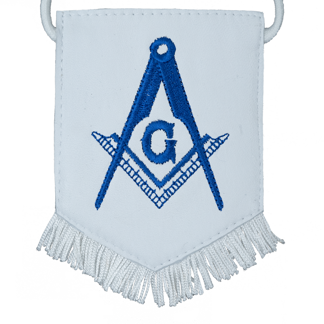 Masonic Rearview Mirror Car Flag – Genuine Lambskin with Embroidered Square & Compass