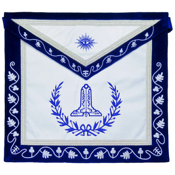 Blue Lodge Senior Warden Apron – Masonic Officer Regalia with Machine Embroidered Wreath & Square – White Embroidered Detailing on Deep Blue Velvet