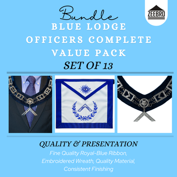 Blue Lodge Masonic Officers Standard Bundle — Royal Blue Aprons, Chain Collars & Silver Jewels (Set of 13)
