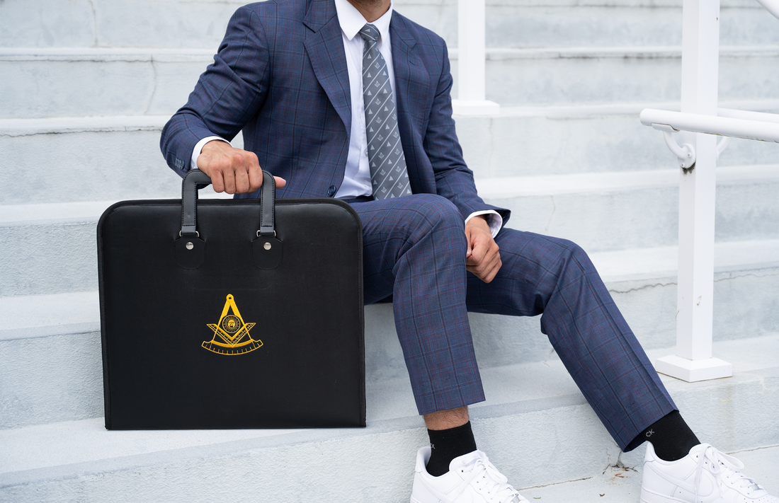 Past Master Apron Case – Black Faux Leather with Deep Blue Velvet Lining – A Refined Home for Your Sacred Regalia