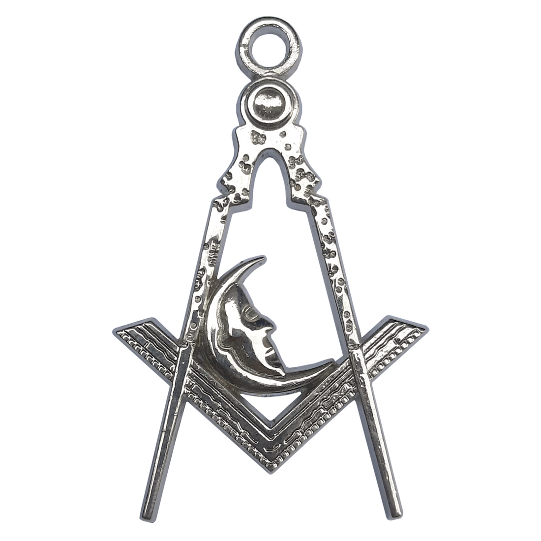 Junior Deacon Jewel – Square & Compass with Moon Rays, silver Masonic officer jewel