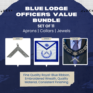 Blue Lodge Masonic Officers Standard Bundle — Royal Blue Aprons, Chain Collars & Silver Jewels (Set of 11)