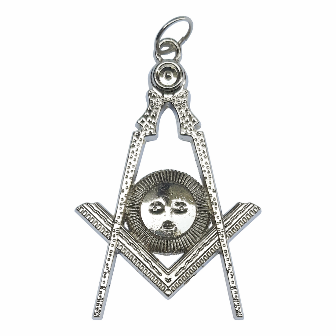 Senior Deacon Jewel – Square & Compass with Sun Rays, silver Masonic officer jewel