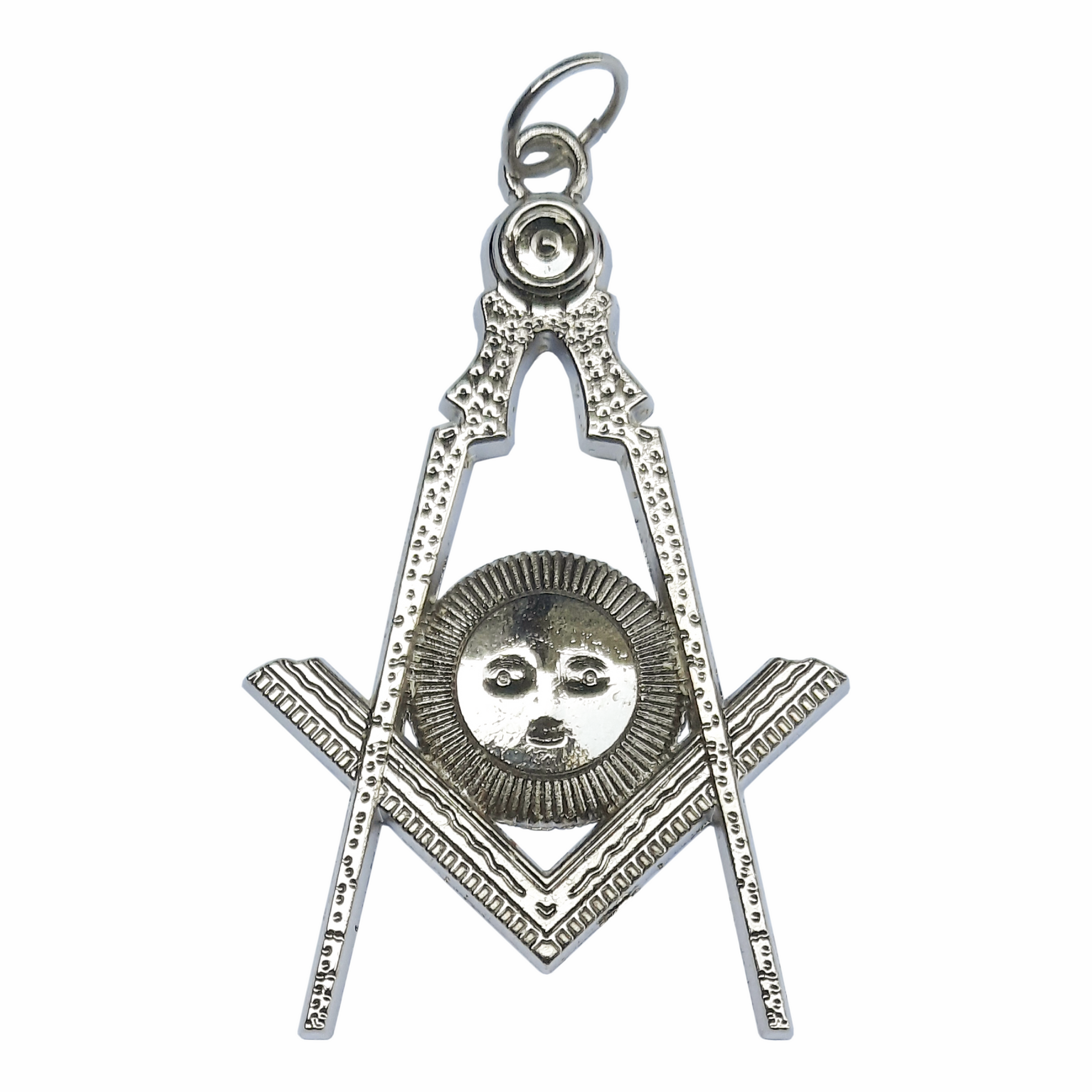 Senior Deacon Jewel – Square & Compass with Sun Rays, silver Masonic officer jewel