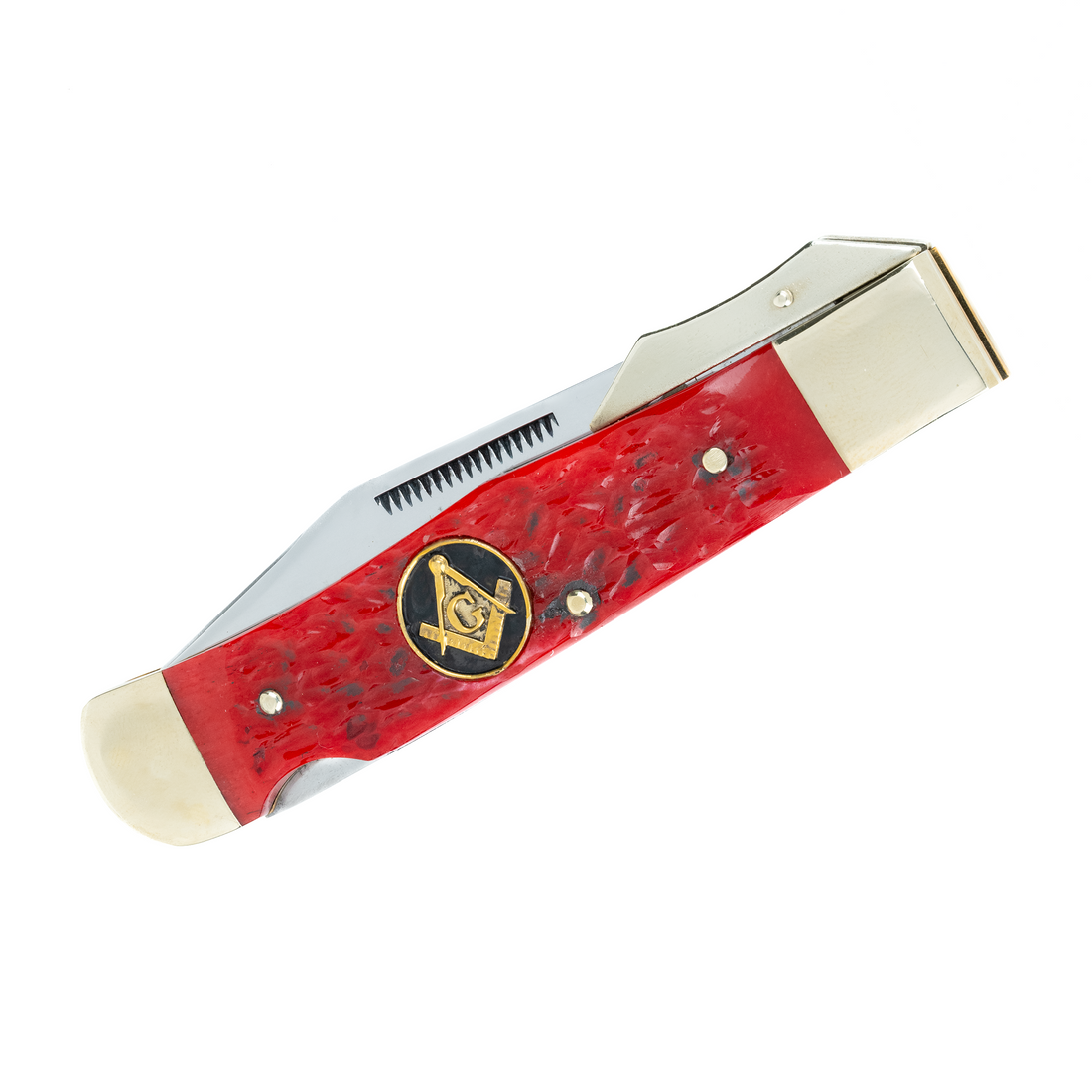 Cougar Claw RBJ 4.5”, Handmade and Hand-Polished Pen Clip Blade Knife with Red Jigged Bone Handle