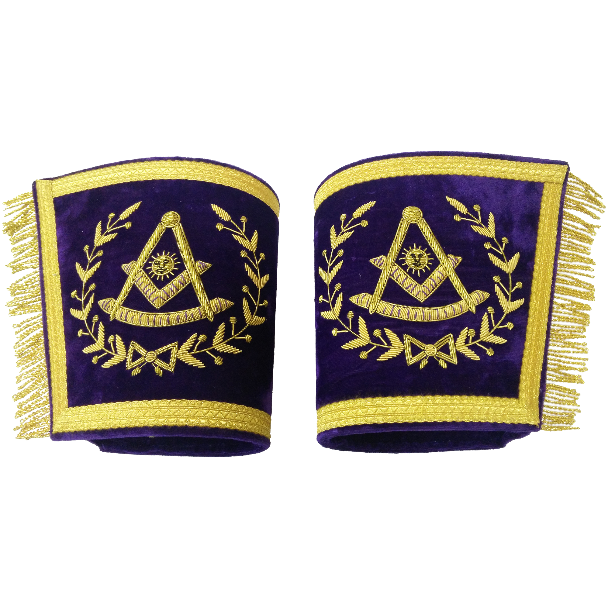 Grand Master Cuffs - Gold Bullion Hand Embroidery on Purple Velvet