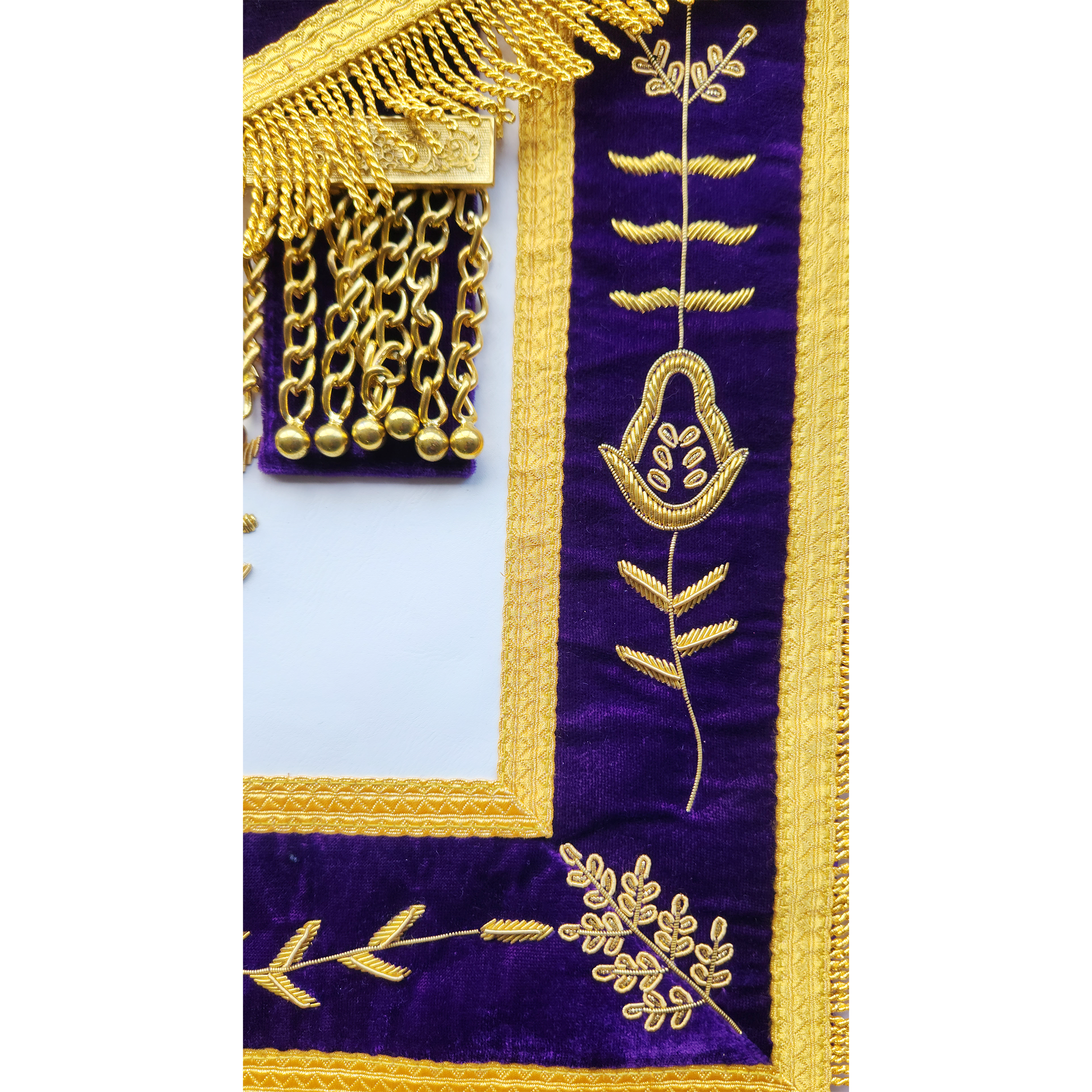 Past Master Blue Lodge Apron - Gold Bullion Hand-Embroidery on Royal Purple Velvet