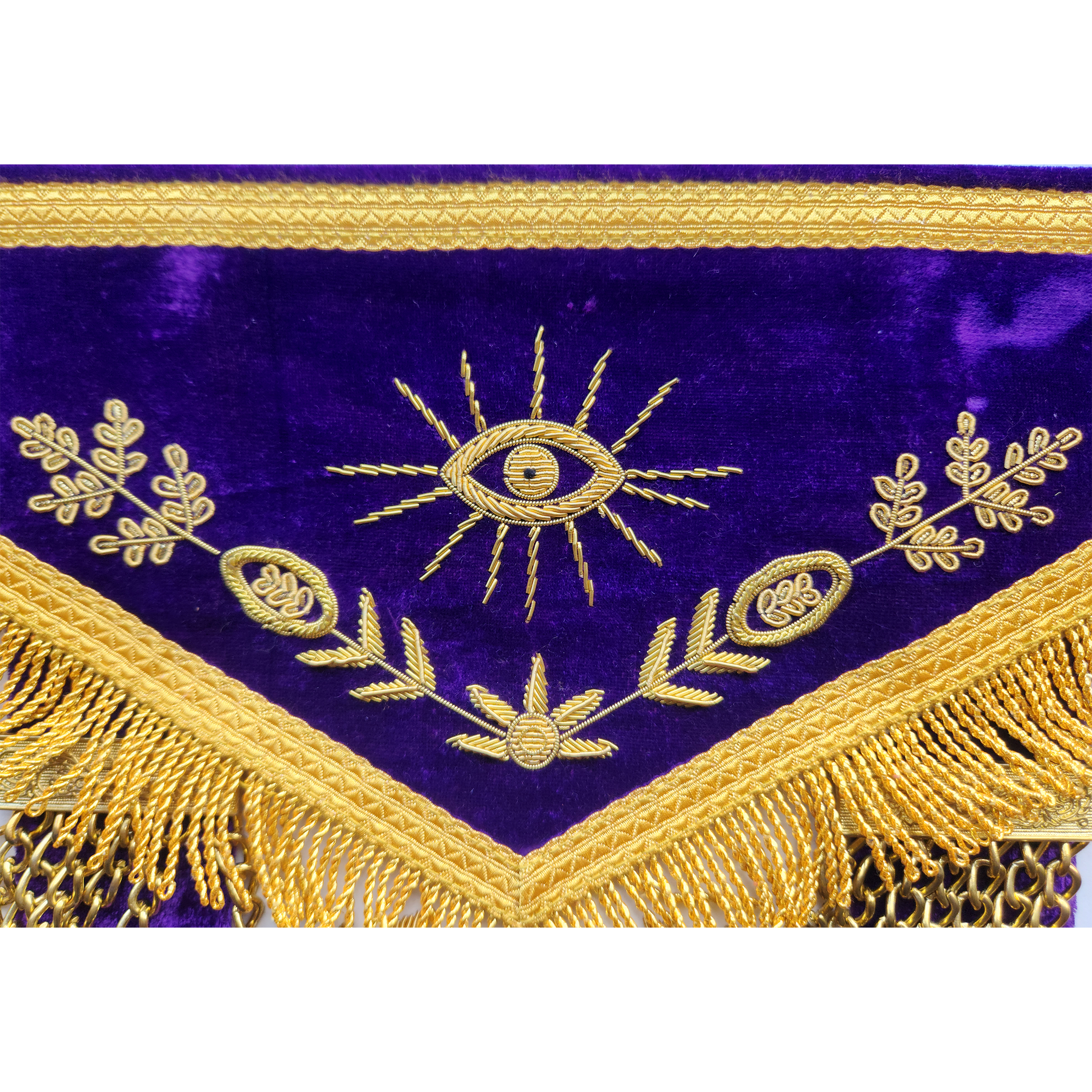 Past Master Blue Lodge Apron - Gold Bullion Hand-Embroidery on Royal Purple Velvet