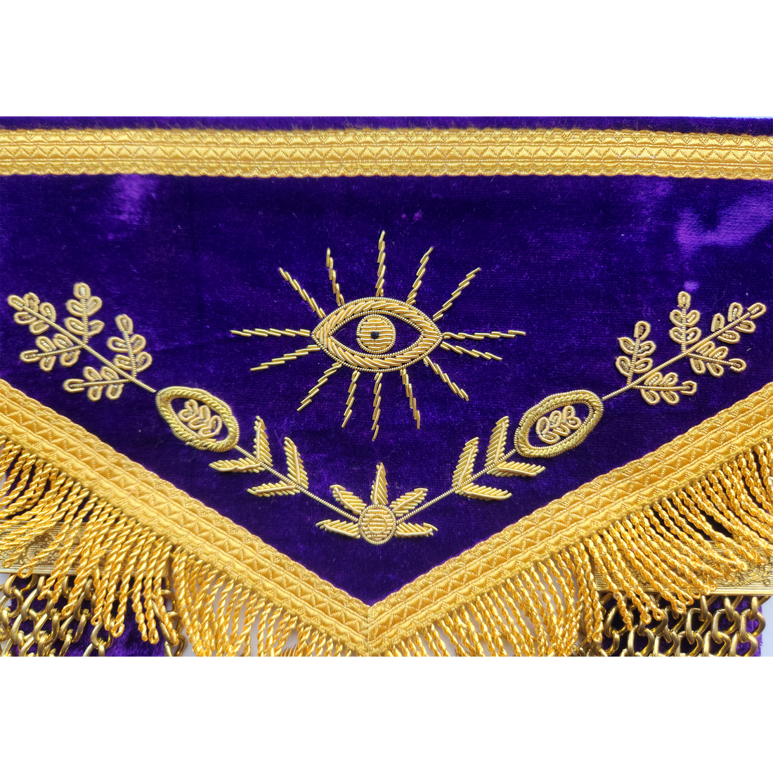 Past Master Blue Lodge Apron - Gold Bullion Hand-Embroidery on Royal Purple Velvet