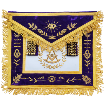 Past Master Blue Lodge Apron - Gold Bullion Hand-Embroidery on Royal Purple Velvet
