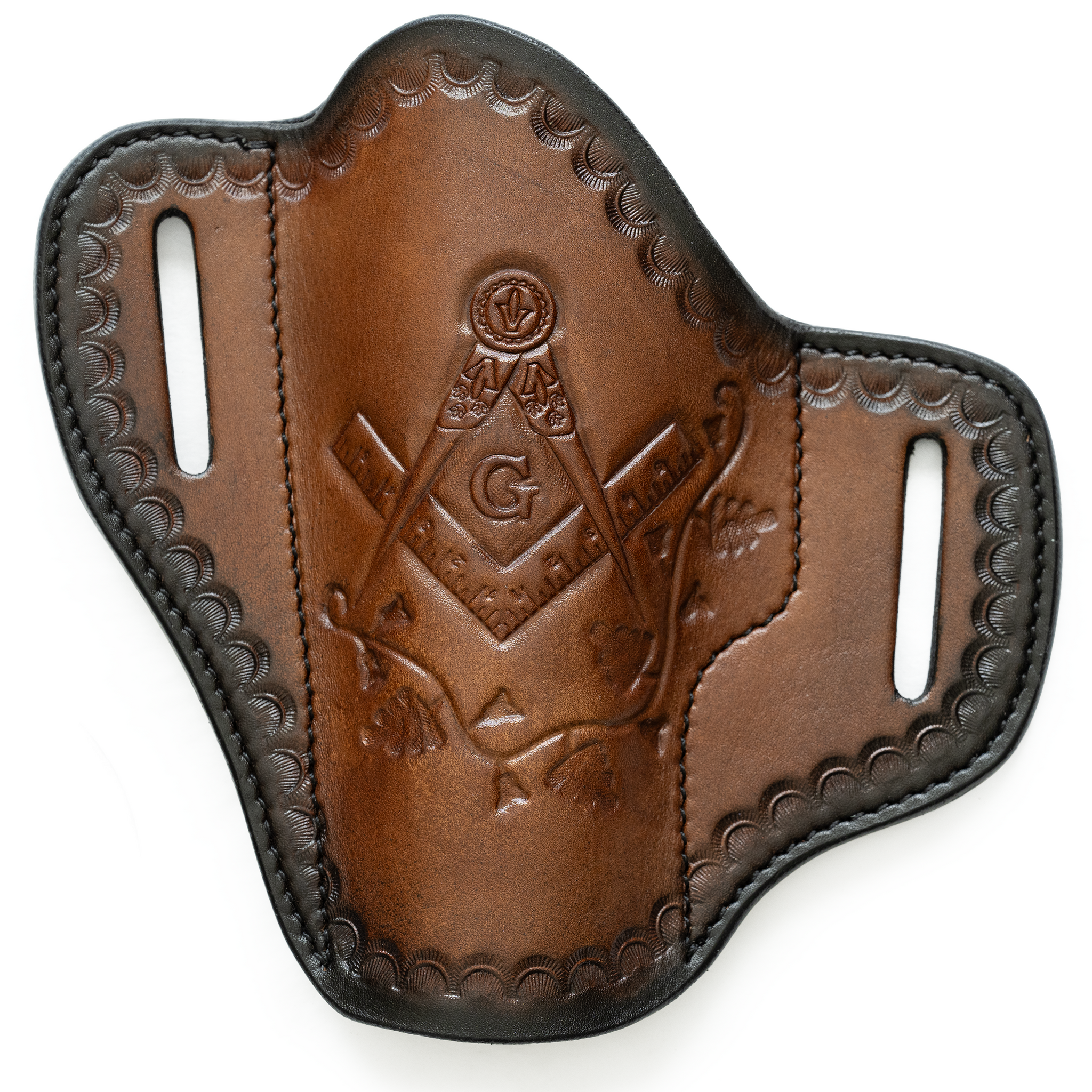 Masonic Hand-Tooled Leather Gun Holster | OWB Open Top Multi Fit Leather Belt Pistol Holster | A Testament to Craftsmanship and Tradition