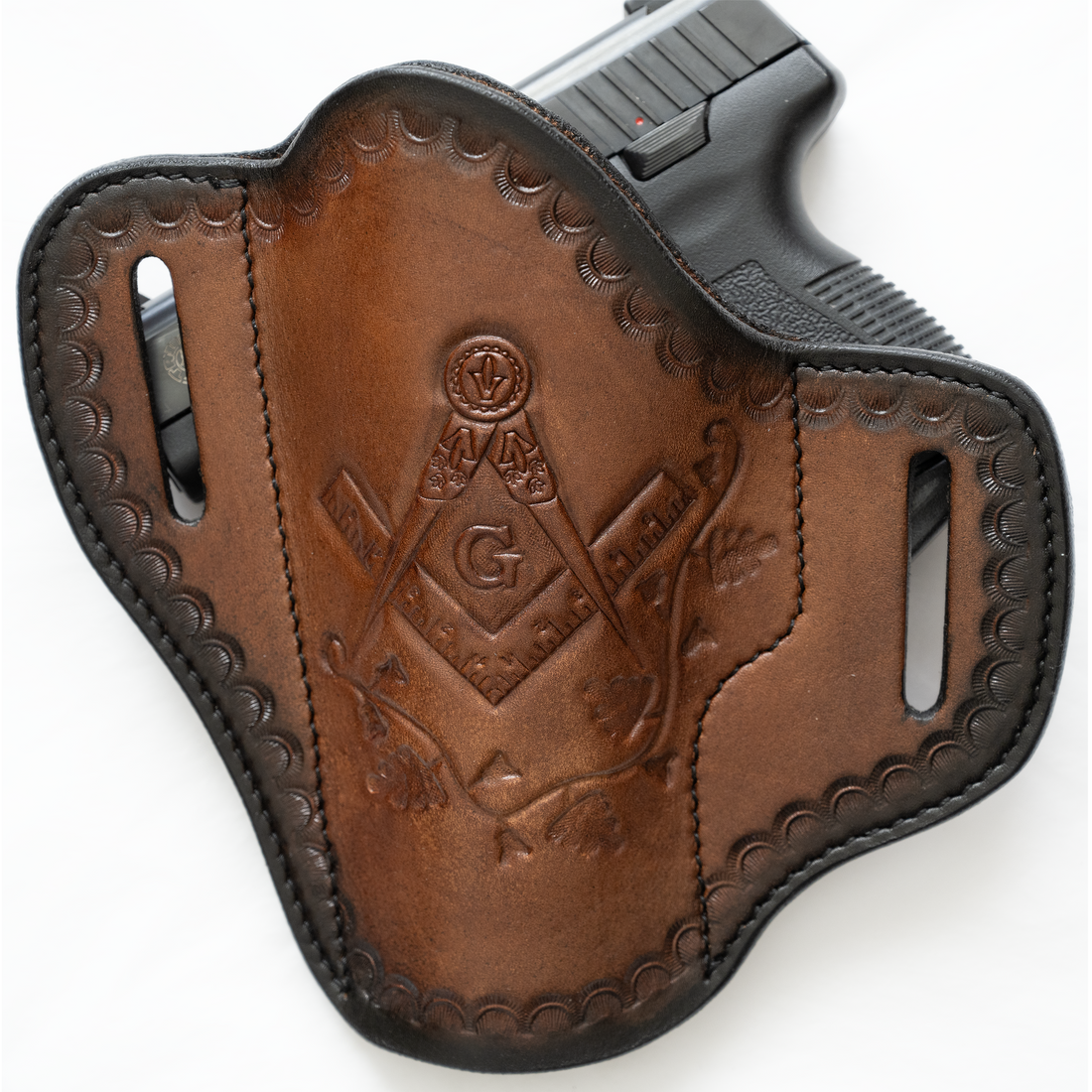 Masonic Hand-Tooled Leather Gun Holster | OWB Open Top Multi Fit Leather Belt Pistol Holster | A Testament to Craftsmanship and Tradition