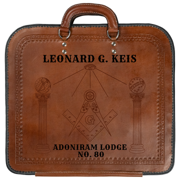Customized Masonic-Light Hand-Tooled Brown Leather Apron Case | Adoniram Lodge No. 80