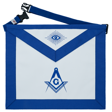 Master Mason Blue Lodge Apron – Machine Embroidered with Royal Blue Ribbon
