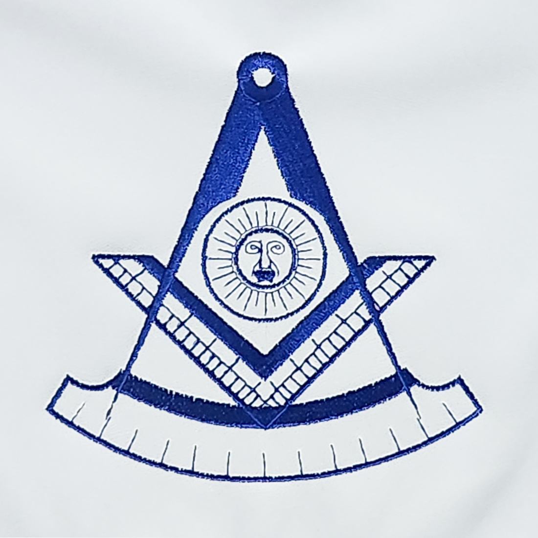 Past Master Masonic Apron – Machine Embroidered Past Master Symbol – Royal Blue Ribbon & Elegant Detailing