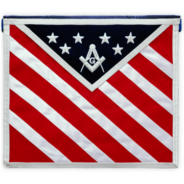 Master Mason Blue Lodge American Flag Apron | Hand-Embroidered Silver Bullion Stars & Square and Compass on Navy Blue Velvet