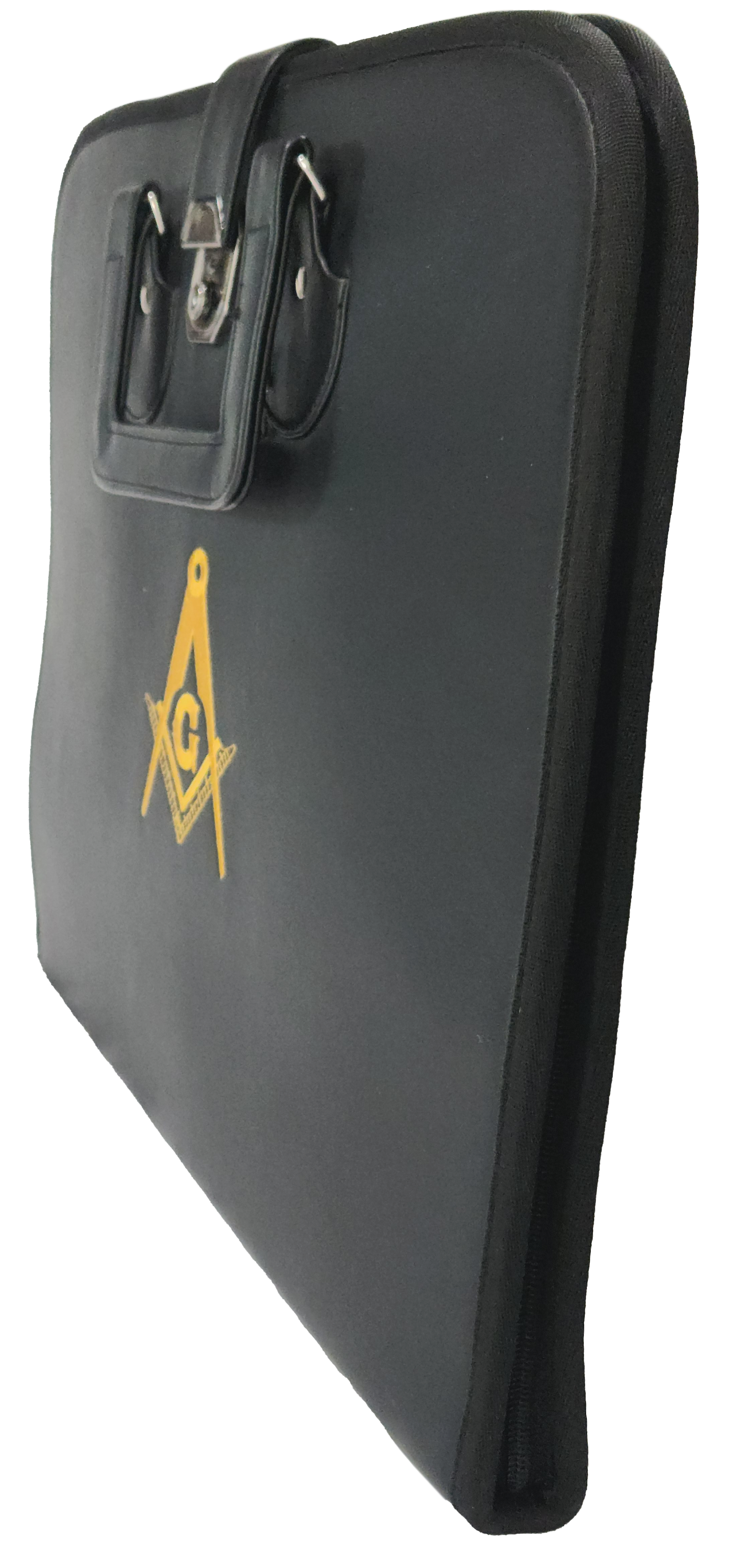 Masonic Black Apron Case - Machine Embroidery on Black Faux Leather