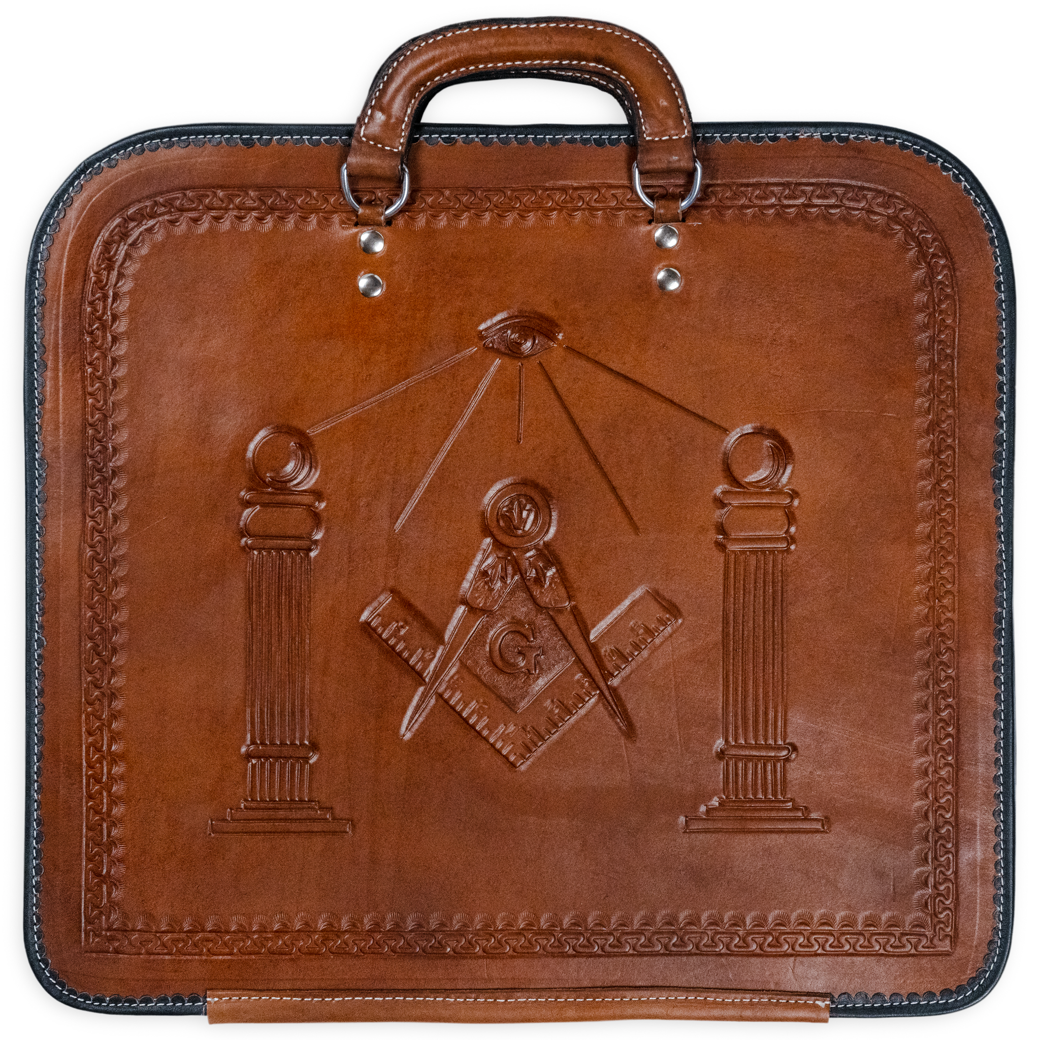 Masonic-Light Hand-Carved Brown Leather Apron Case – Exquisite Masonic Craftsmanship, Symbolic Engraving & Premium Materials