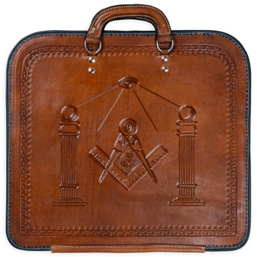 Masonic-Light Hand-Carved Brown Leather Apron Case – Exquisite Masonic Craftsmanship, Symbolic Engraving & Premium Materials
