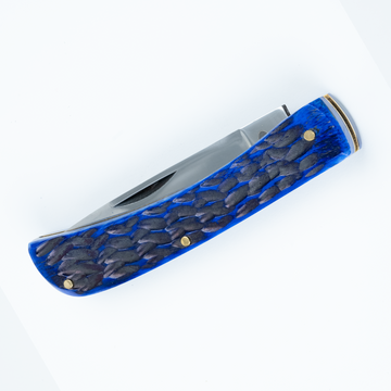 Mess Master BBJ 3.5” Handmade and Hand-Polished Sheepfoot Blade Knife with Blue Jigged Bone Handle
