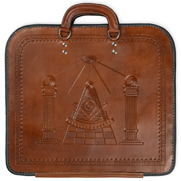Mosaic Expression Hand-Carved Brown Leather Apron Case – Exquisite Masonic Craftsmanship, Symbolic Engraving & Premium Materials