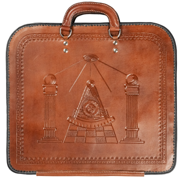 Mosaic Expression Hand-Carved Brown Leather Apron Case – Exquisite Masonic Craftsmanship, Symbolic Engraving & Premium Materials