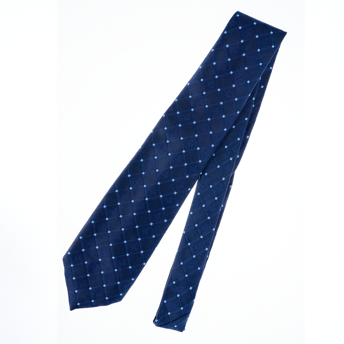 Navy Blue Masonic Tie – Diamond-Check Pattern with Sky Blue Accent – Square & Compass Design