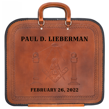 Customized Masonic-Light Hand-Tooled Brown Leather Apron Case | Paul D. Lieberman