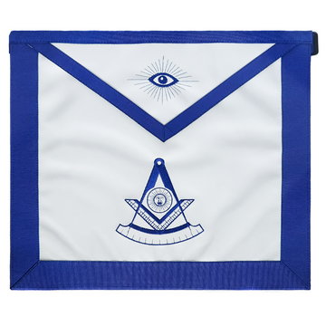 Past Master Masonic Apron – Machine Embroidered Past Master Symbol – Royal Blue Ribbon & Elegant Detailing