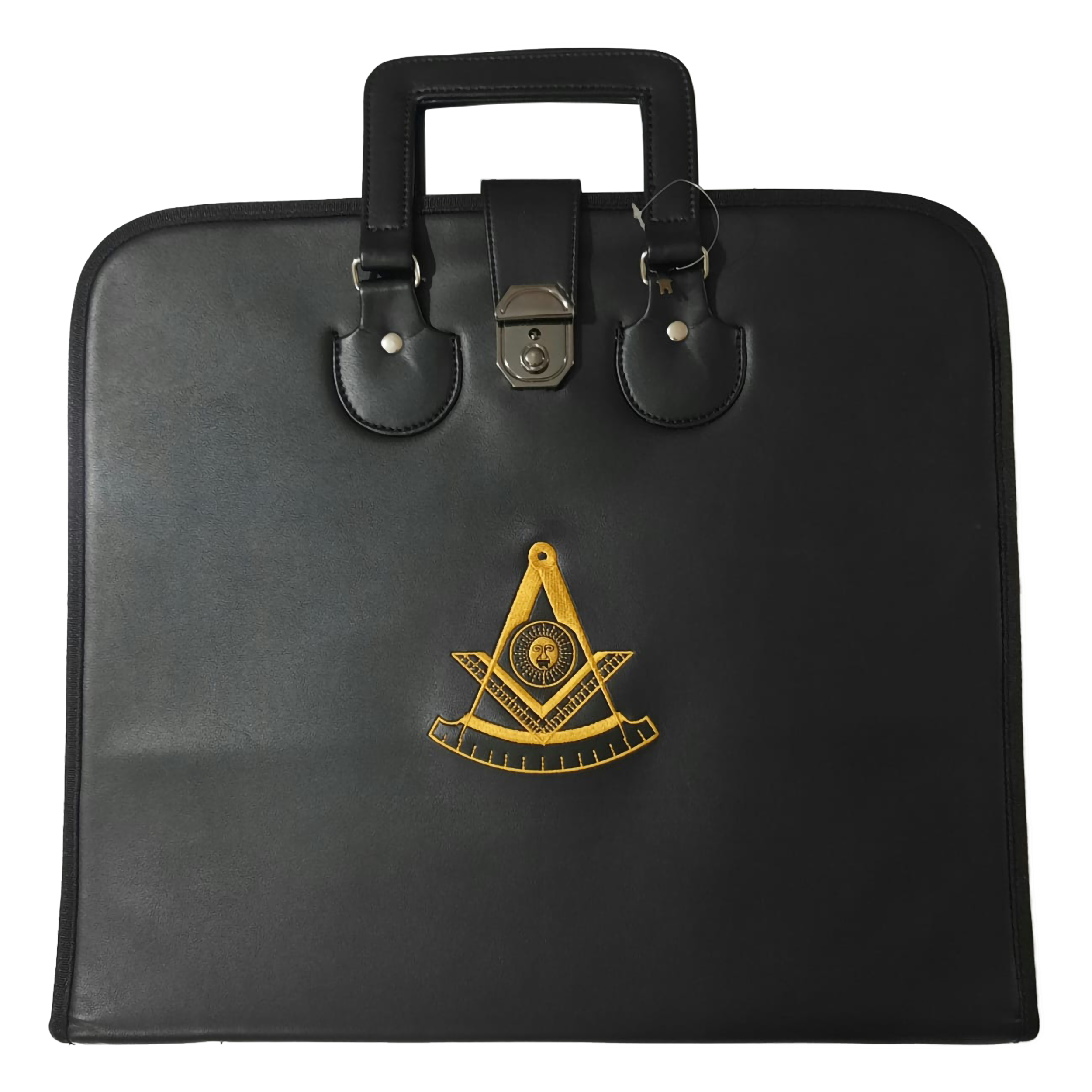 Past Master Apron Case - Machine Embroidery on Black Faux Leather