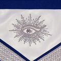 Elegant Masonic apron with silver bullion Past Master symbol, all-seeing eye, and detailed craftsmanship