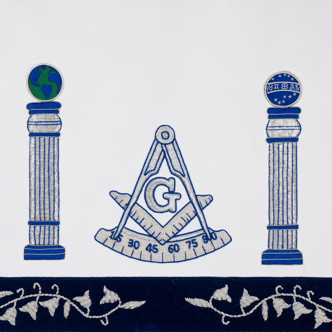 Past Master Blue Lodge Apron | Past Master emblem with the "G" | Boaz & Jachin Columns