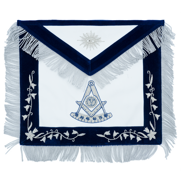 Past Master Blue Lodge Apron | Hand-Embroidered Silver Bullion Vines