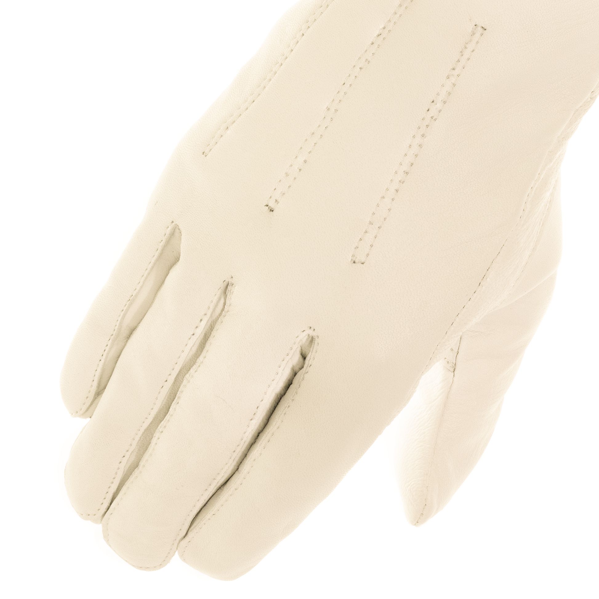 Close-up of genuine ivory lambskin Masonic gloves showing soft leather grain and clean hemmed cuffs for Sir Knight ceremony.