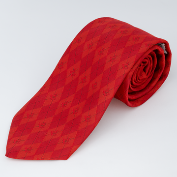 Red Masonic Tie – Elegant Geometric Diamond Pattern with Square & Compass Design