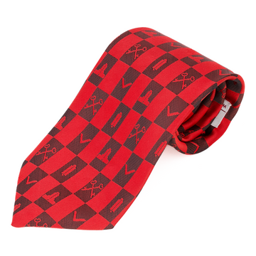 Red Masonic Tie – Architectural Block Pattern with Masonic Working Tools Design