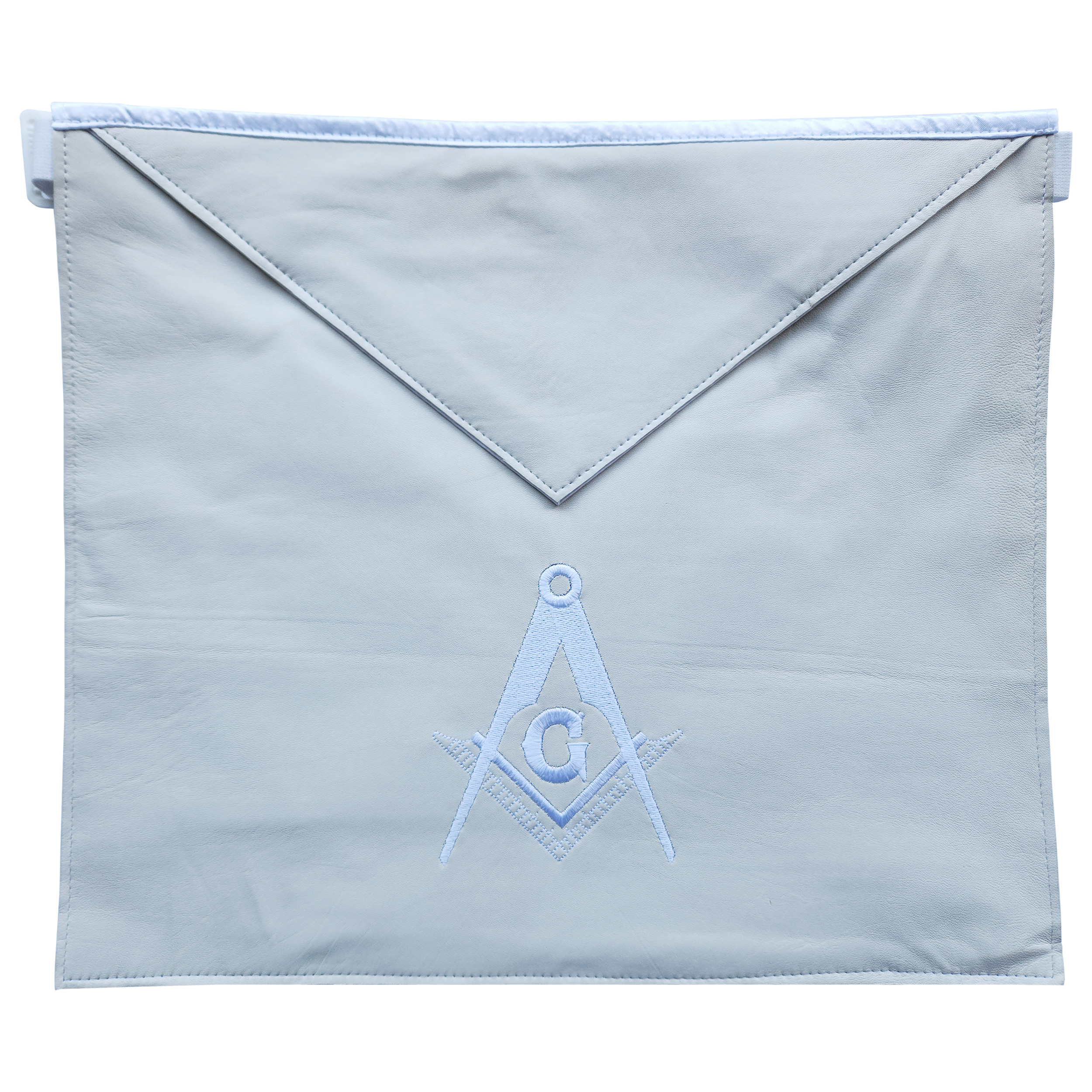 Master Mason Blue Lodge All White Lambskin Apron - Machine Embroidered Masonic Emblem