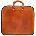 Blue velvet lined Masonic leather apron case with storage for apron, collar, gloves and officer jewel.