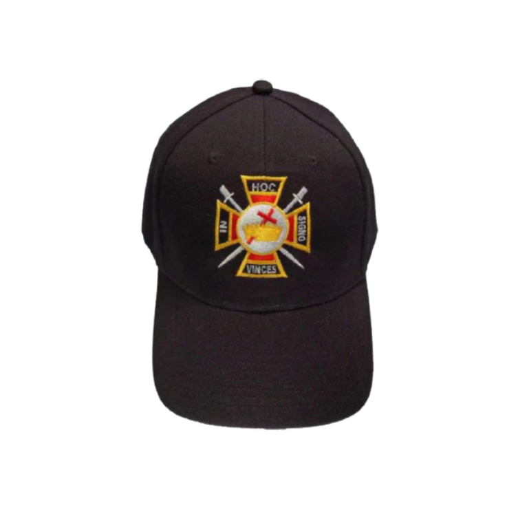 Knight Templar Commandery Baseball Cap - Machine Embroidery on Black Cotton Fabric
